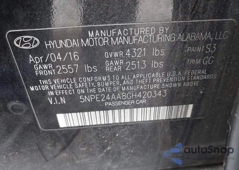 2016 Hyundai Sonata Eco из США, поврежденный, VIN 5NPE24AA8GH420343